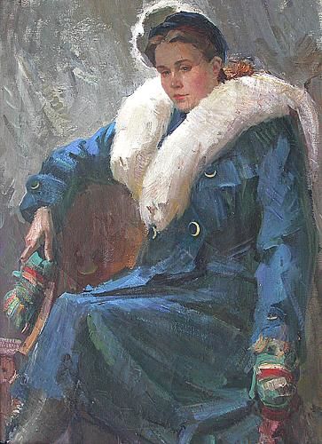 Painting titled "Wife's Portrait" by Nikolay Paramonov, Original Artwork