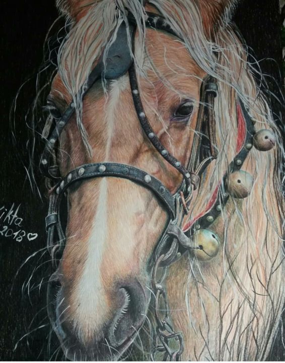 Drawing titled "лошадь" by Viktoriia Martseniuk, Original Artwork, Pencil