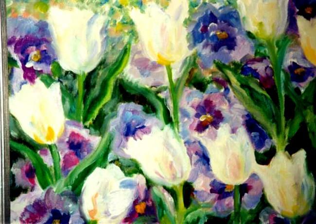 Peinture intitulée "белые тюльпаны" par N Snoyanova, Œuvre d'art originale