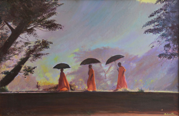 Painting titled "Journey of Faith" by Nilantha Vidanarachchi, Original Art, Oil Mounted on Stretcher frame