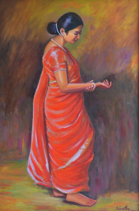 Painting titled "Simple Elegance" by Nilantha Vidanarachchi, Original Artwork, Oil Mounted on Wood Stretcher frame