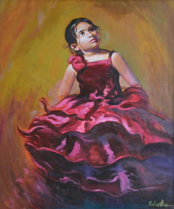 Painting titled "Simple Prettiness" by Nilantha Vidanarachchi, Original Artwork, Oil Mounted on Wood Stretcher frame
