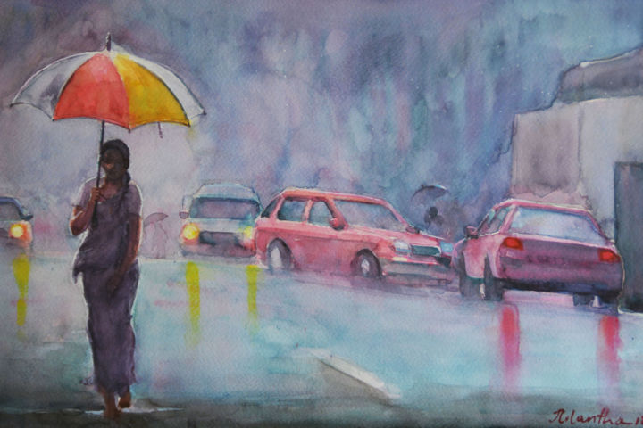 Painting titled "Blurry Droplets" by Nilantha Vidanarachchi, Original Artwork, Oil Mounted on Wood Stretcher frame