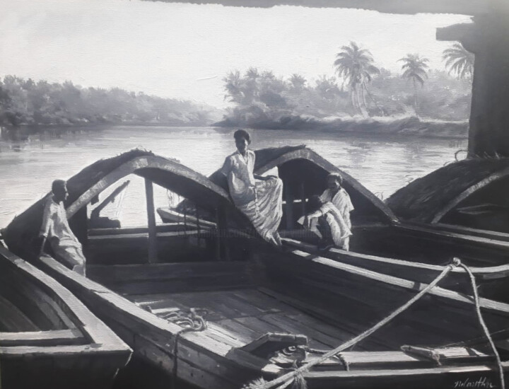 "River Boats" başlıklı Tablo Nilantha Vidanarachchi tarafından, Orijinal sanat, Akrilik Ahşap Sedye çerçevesi üzerine monte…