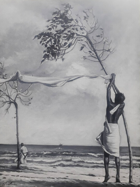 Pittura intitolato "Against the Wind" da Nilantha Vidanarachchi, Opera d'arte originale, Acrilico Montato su Telaio per bare…
