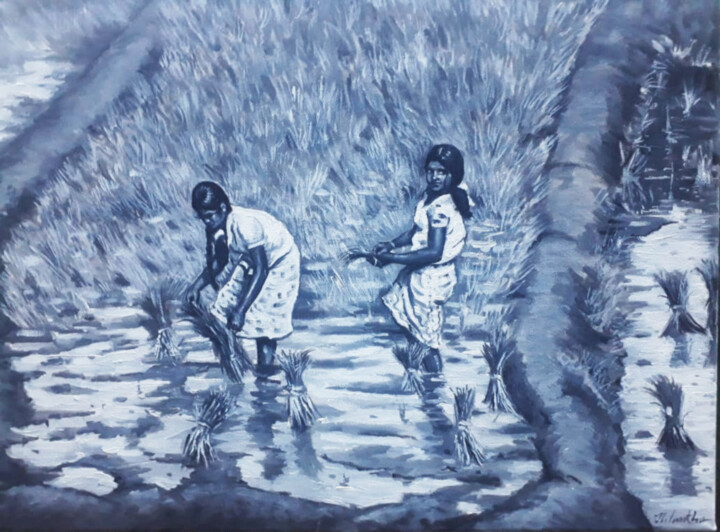 Schilderij getiteld "Harvesting Season" door Nilantha Vidanarachchi, Origineel Kunstwerk, Acryl Gemonteerd op Frame voor hou…