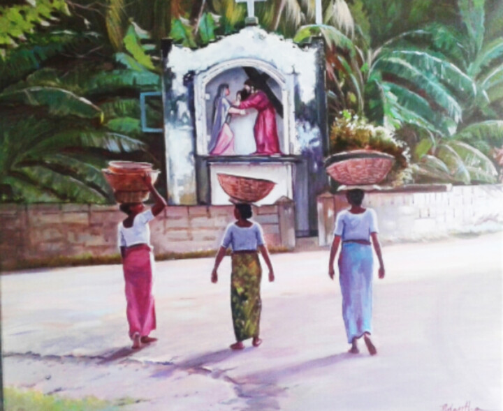Painting titled "Carrying Weight of…" by Nilantha Vidanarachchi, Original Artwork, Acrylic Mounted on Wood Stretcher frame