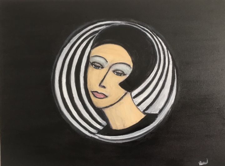 Schilderij getiteld "Deco girl" door Nilda Raw, Origineel Kunstwerk, Acryl