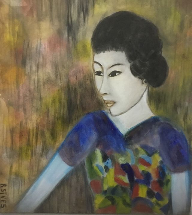 Pintura intitulada "ORIENTAL LADY" por Nilda Raw, Obras de arte originais, Óleo