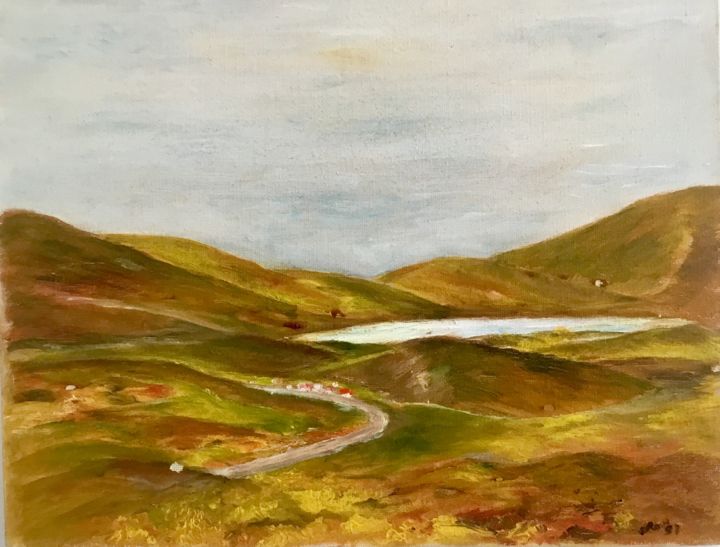 Peinture intitulée "THE MOUNTAIL LAKE" par Nilda Raw, Œuvre d'art originale, Huile