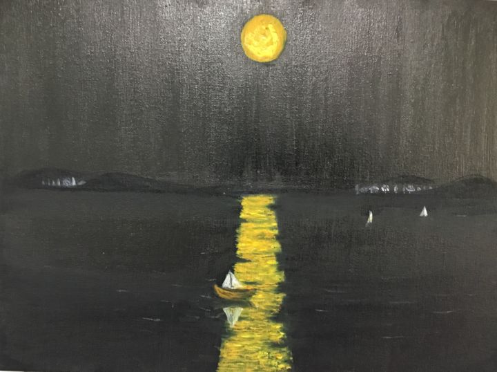 Pintura intitulada "MIDNIGHT SUN" por Nilda Raw, Obras de arte originais