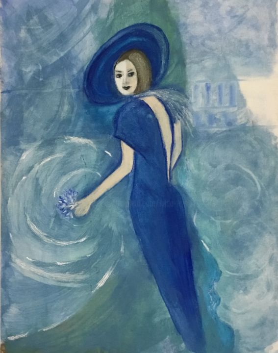 Pintura titulada "LADY IN BLUE" por Nilda Raw, Obra de arte original, Oleo