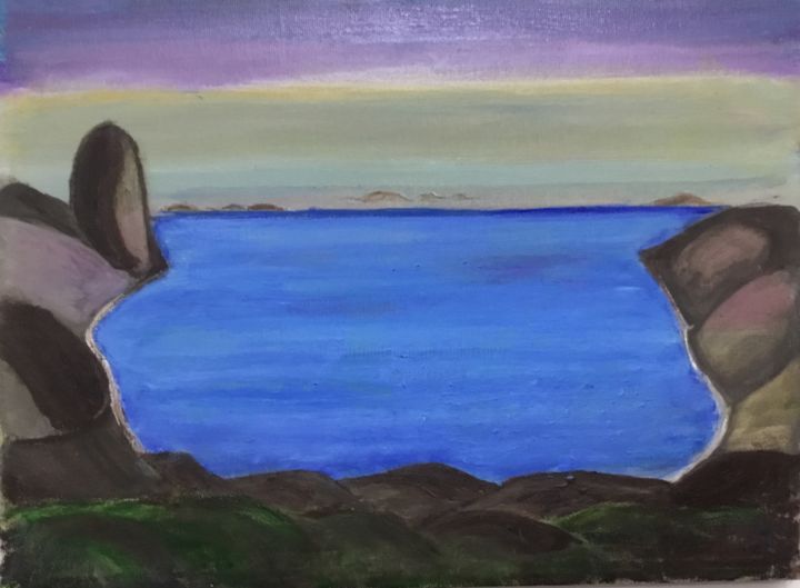 Malerei mit dem Titel "BETWEEN MOUNTAINS" von Nilda Raw, Original-Kunstwerk, Öl