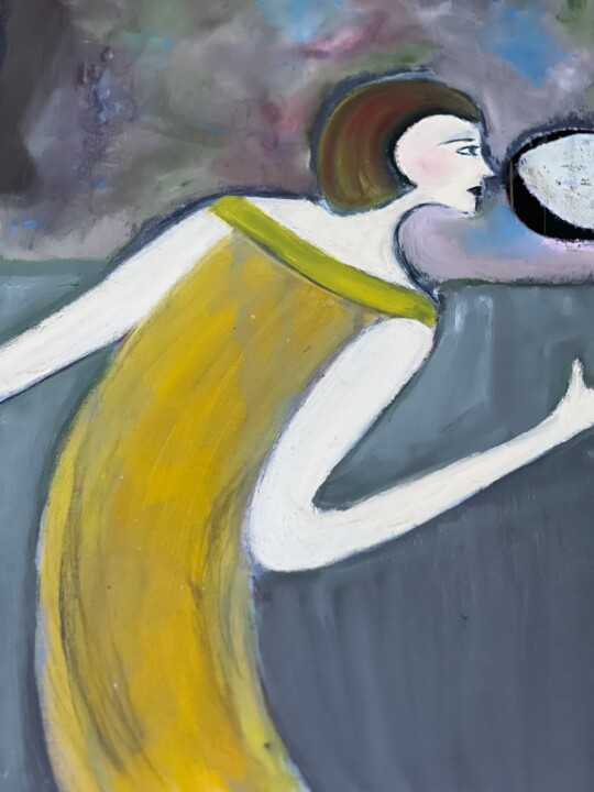 Malerei mit dem Titel "She want see the fu…" von Nilda Raw, Original-Kunstwerk, Öl