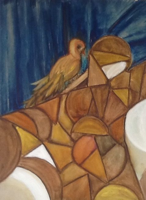 Painting titled "Segredo do pássaro…" by Nilda Raw, Original Artwork, Other