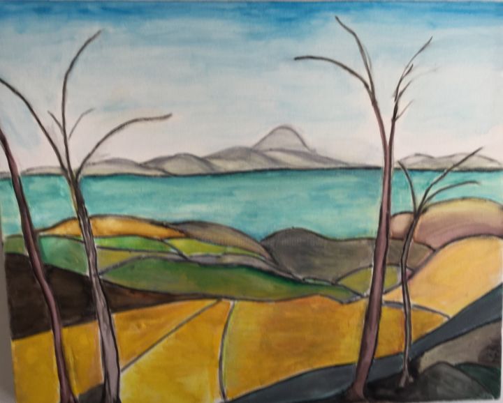 Painting titled "Paysage" by Nilda Raw, Original Artwork, Oil