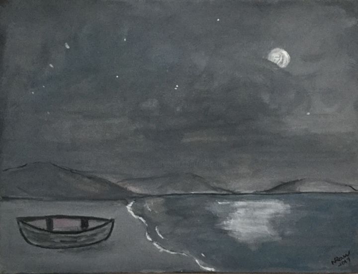 Painting titled "Moonlight" by Nilda Raw, Original Artwork, Acrylic
