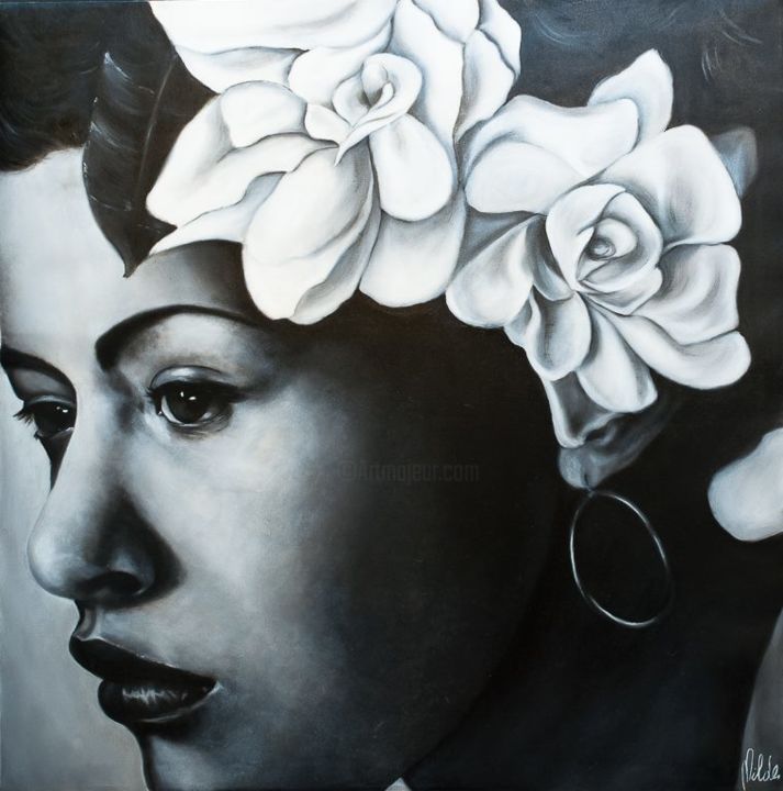 Pittura intitolato "billie-holiday.jpg" da Nilde Isernia Di Palma, Opera d'arte originale, Olio