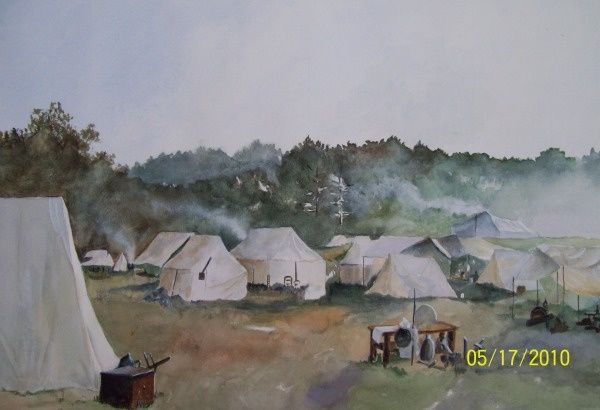 Painting titled "Early Morning Camp" by Nile Barrett, Original Artwork, Other