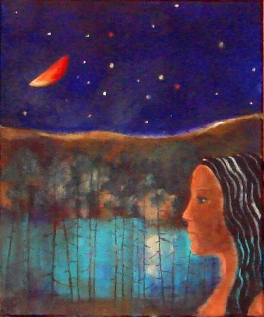 Painting titled "deepblue" by Nilgun Akyol, Original Artwork, Oil