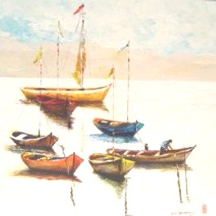 Pintura intitulada "BARCOS EM BRANCO -…" por Nilo Marques Gouvea, Obras de arte originais