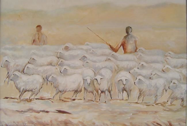 Pintura intitulada "PASTOREIO CARNEIRAD…" por Nilo Marques Gouvea, Obras de arte originais