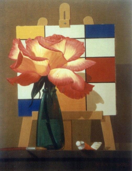 Pintura intitulada "Flor para Mondrian…" por Nilton Mendonça, Obras de arte originais, Óleo