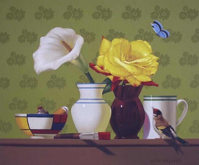 Pintura intitulada "Potes e flores" por Nilton Mendonça, Obras de arte originais