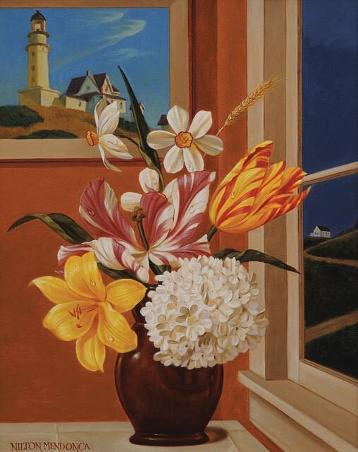 Pintura intitulada "Flores para Hopper" por Nilton Mendonça, Obras de arte originais