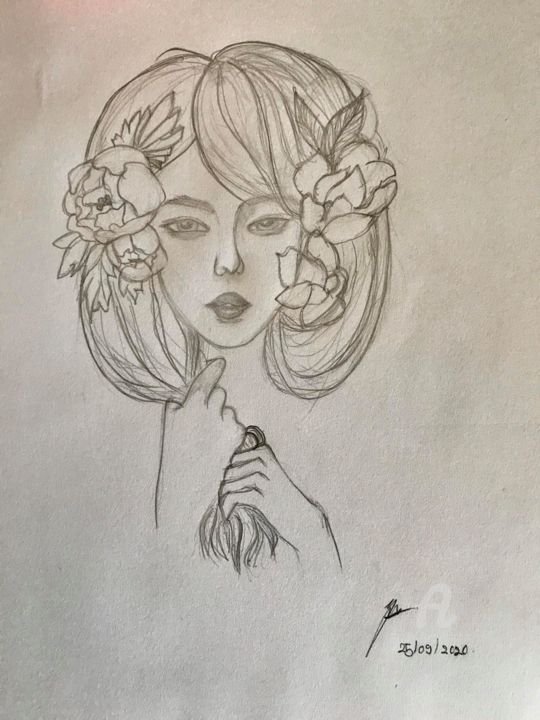 Drawing titled "A lady...with pure…" by Celine W., Original Artwork, Pencil