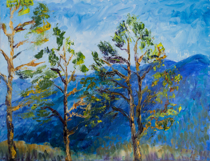 Malerei mit dem Titel "Singing pines" von Nina Belanova, Original-Kunstwerk, Öl