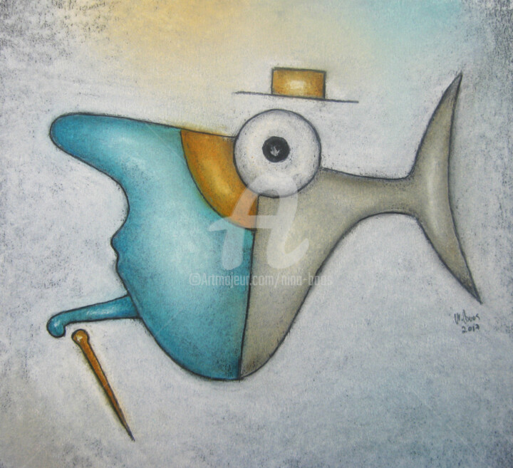 Рисунок под названием "Der Fisch geht aus" - Nina Boos, Подлинное произведение искусства, Мел
