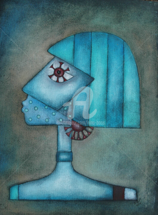 Painting titled "Corina trägt Maske" by Nina Boos, Original Artwork, Pastel Mounted on Cardboard