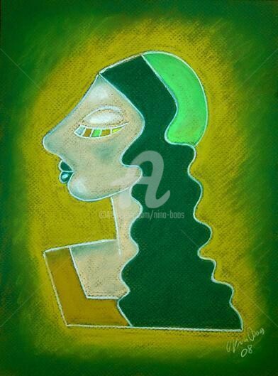 Malerei mit dem Titel "Grüne Fee Minina" von Nina Boos, Original-Kunstwerk, Öl