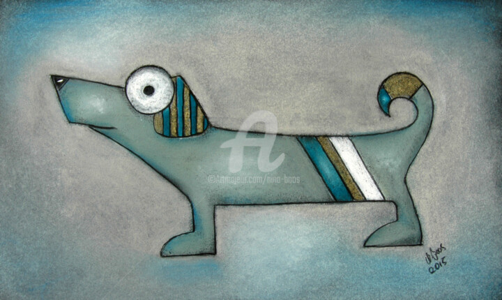 Zeichnungen mit dem Titel "Blauhaardackel" von Nina Boos, Original-Kunstwerk, Kreide