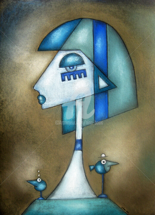 Рисунок под названием "Blue Tuss" - Nina Boos, Подлинное произведение искусства, Мел