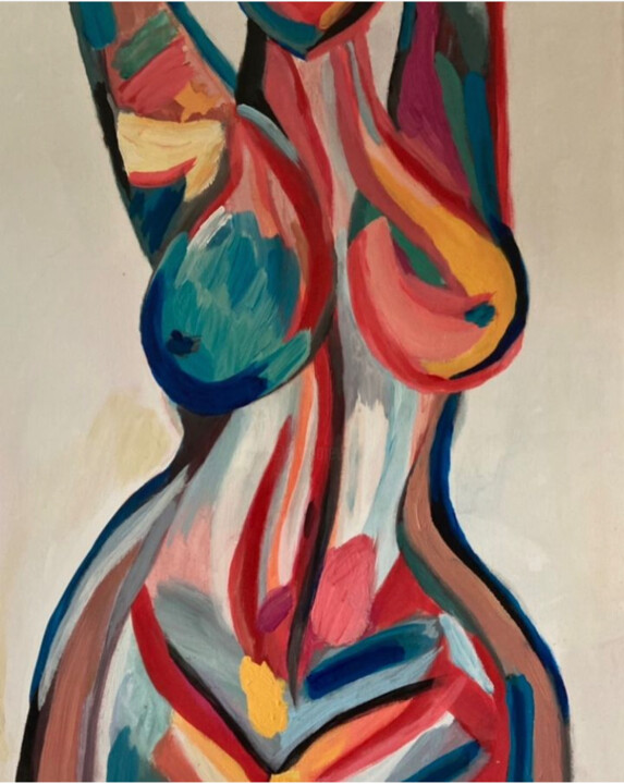 Malerei mit dem Titel "BLUE BREASTED NUDE" von Nina Brandhoff, Original-Kunstwerk, Acryl Auf Keilrahmen aus Holz montiert