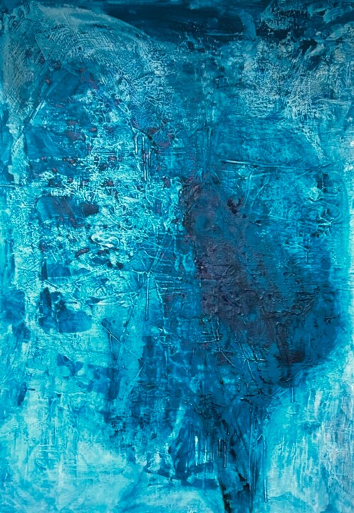 Painting titled "BIG BLUE III" by Nina Brandhoff, Original Artwork, Acrylic Mounted on Wood Stretcher frame