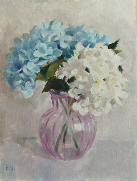 Malarstwo zatytułowany „Bouquet of hydrange…” autorstwa Nina Ezerskaya, Oryginalna praca, Olej