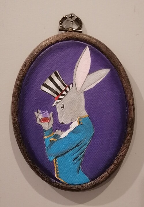 Peinture intitulée "The Christmas Bunny" par Nina Grighel, Œuvre d'art originale, Acrylique Monté sur Autre panneau rigide