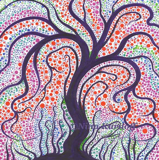 Σχέδιο με τίτλο "Purple Tree & a Rio…" από Nina Kuriloff, Αυθεντικά έργα τέχνης, Μελάνι