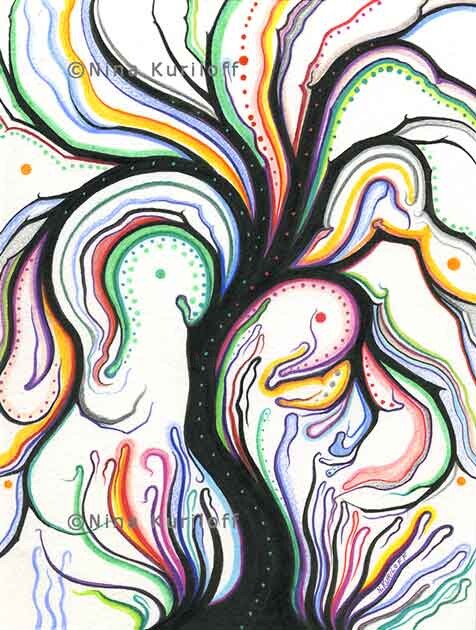 "Black Tree with Rai…" başlıklı Resim Nina Kuriloff tarafından, Orijinal sanat, Jel kalem