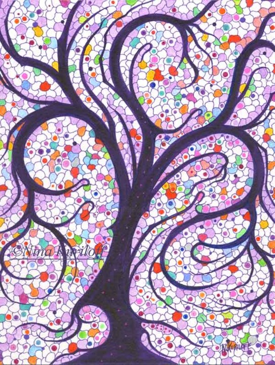Disegno intitolato "Purple Tree & Laven…" da Nina Kuriloff, Opera d'arte originale, Inchiostro