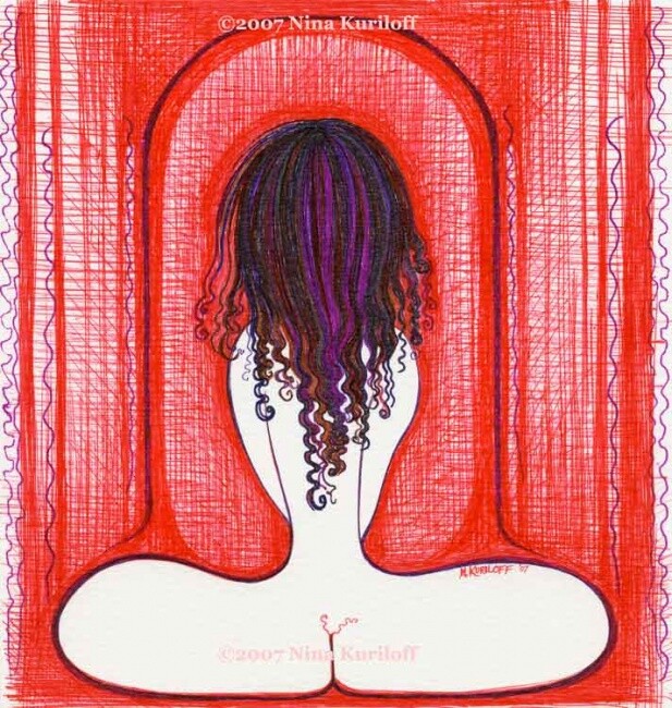 Painting titled "Red Zen Nude drawing" by Nina Kuriloff, Original Artwork, Oil