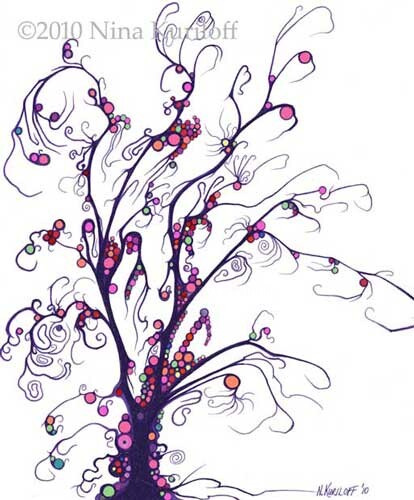 Schilderij getiteld "Tree Dots - 9/10" door Nina Kuriloff, Origineel Kunstwerk, Olie