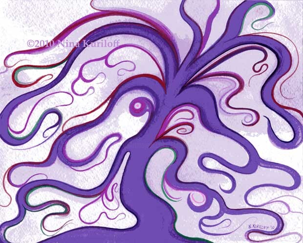 「Purple/Magenta tree」というタイトルの絵画 Nina Kuriloffによって, オリジナルのアートワーク, オイル