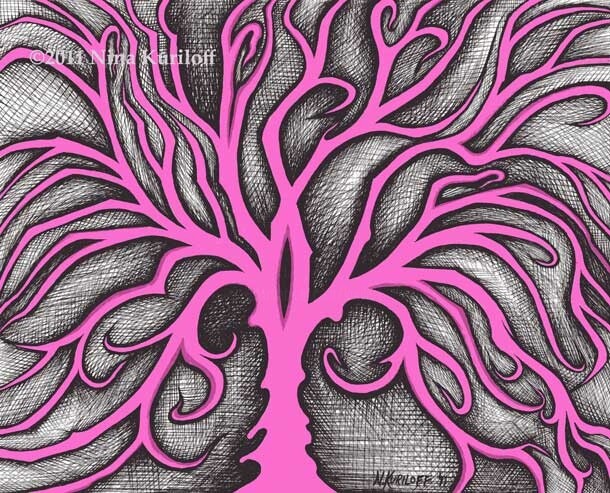 绘画 标题为“Pink & Black Tree II” 由Nina Kuriloff, 原创艺术品, 油