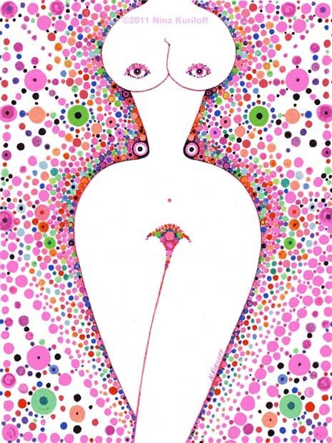 Pintura titulada "Dotted Nude - Pink…" por Nina Kuriloff, Obra de arte original, Oleo