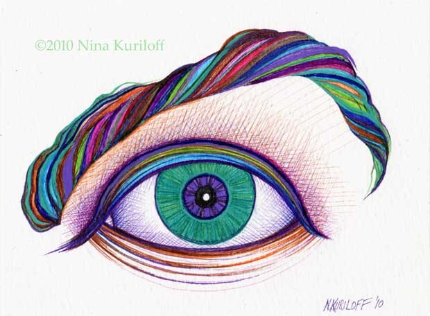 Dessin intitulée "Her Green Eye" par Nina Kuriloff, Œuvre d'art originale, Autre