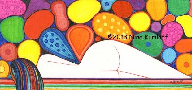 Drawing titled "Nude in a Riot of C…" by Nina Kuriloff, Original Artwork, Other